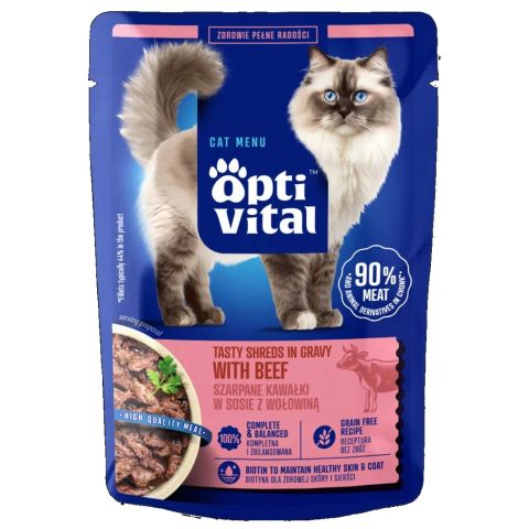 OPTIVITAL Tasty shreds in gravy with beef - wet cat food - 85g