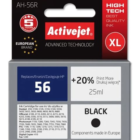 Activejet AH-56R Ink (replacement for HP 56 C6656A; Premium; 25 ml; black)