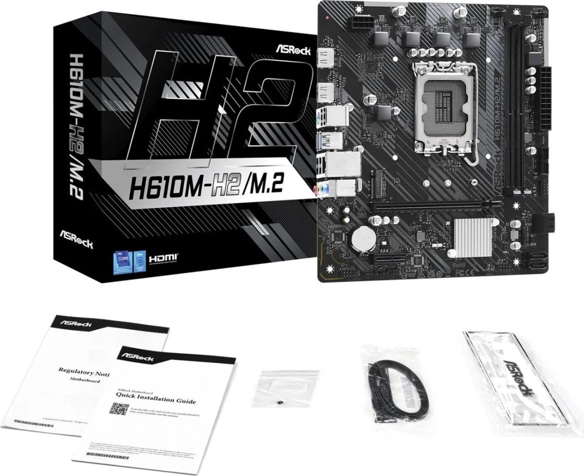 Mainboard|ASROCK|Intel H610|LGA1700|Micro-ATX|Memory DDR4|Memory slots 2|1xPCI-Express 3.0 1x|1xPCI-Express 4.0 16x|1xM.2|2xHDMI|4xUSB 2.0|2xUSB 3.2|1xPS/2|1xRJ45|3xAudio port|H610M-H2/M.2
