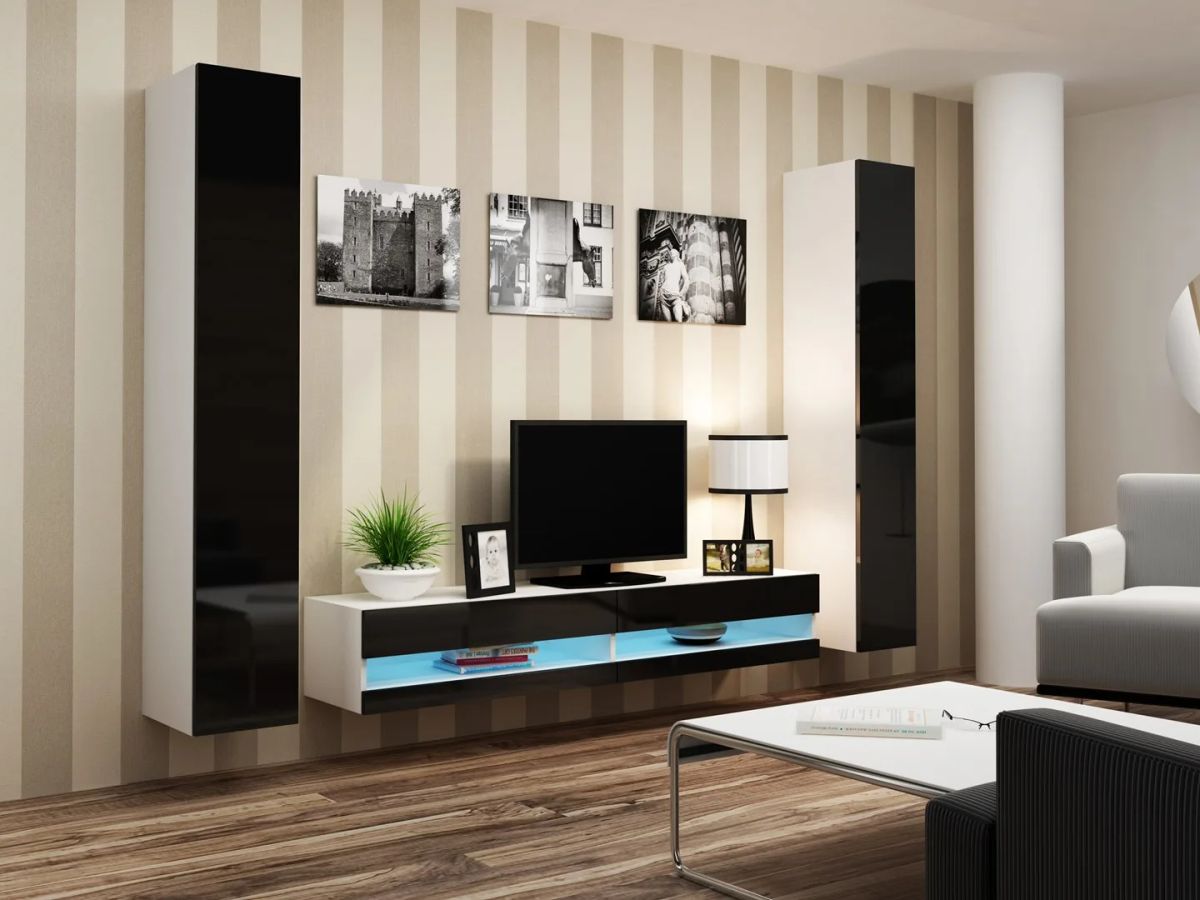 Cama Living room cabinet set VIGO NEW 4 white/black gloss