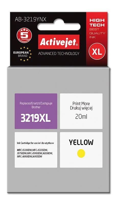 Activejet AB-3219YNX Ink Cartridge (replacement for Brother LC3219Y XL ; Supreme; 20 ml; yellow)