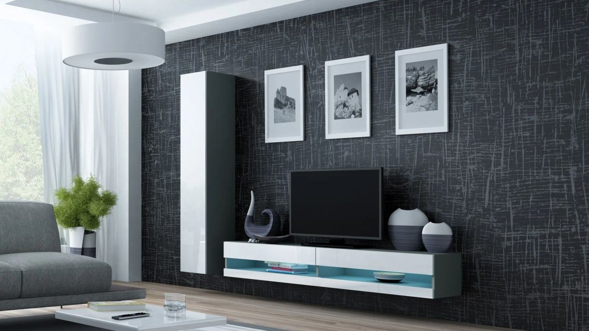 Cama Living room cabinet set VIGO NEW 9 grey/white gloss