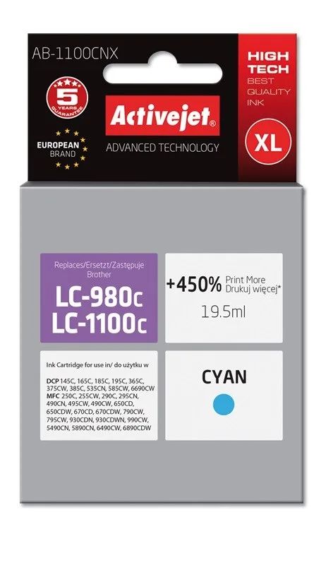 Activejet AB-1100CNX ink (replacement for Brother LC1100/LC980C; Supreme; 19.5 ml; cyan)