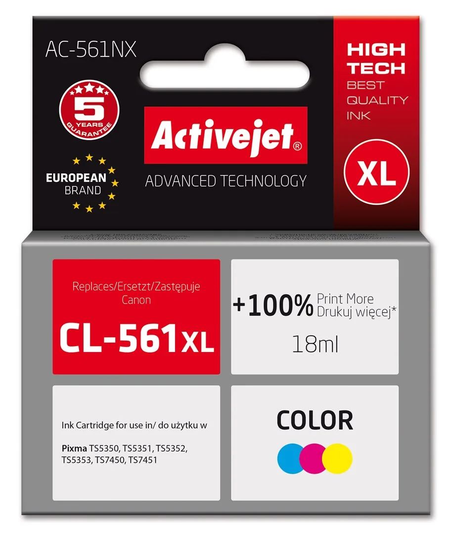 Activejet AC-561NX Ink (replacement for Canon CL-561XL; Supreme; 18 ml; Color: Cyan, Magenta, Yellow)