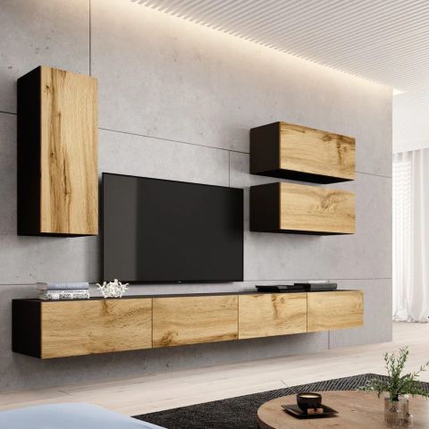 Cama living room cabinet set VIGO 13 black/wotan oak