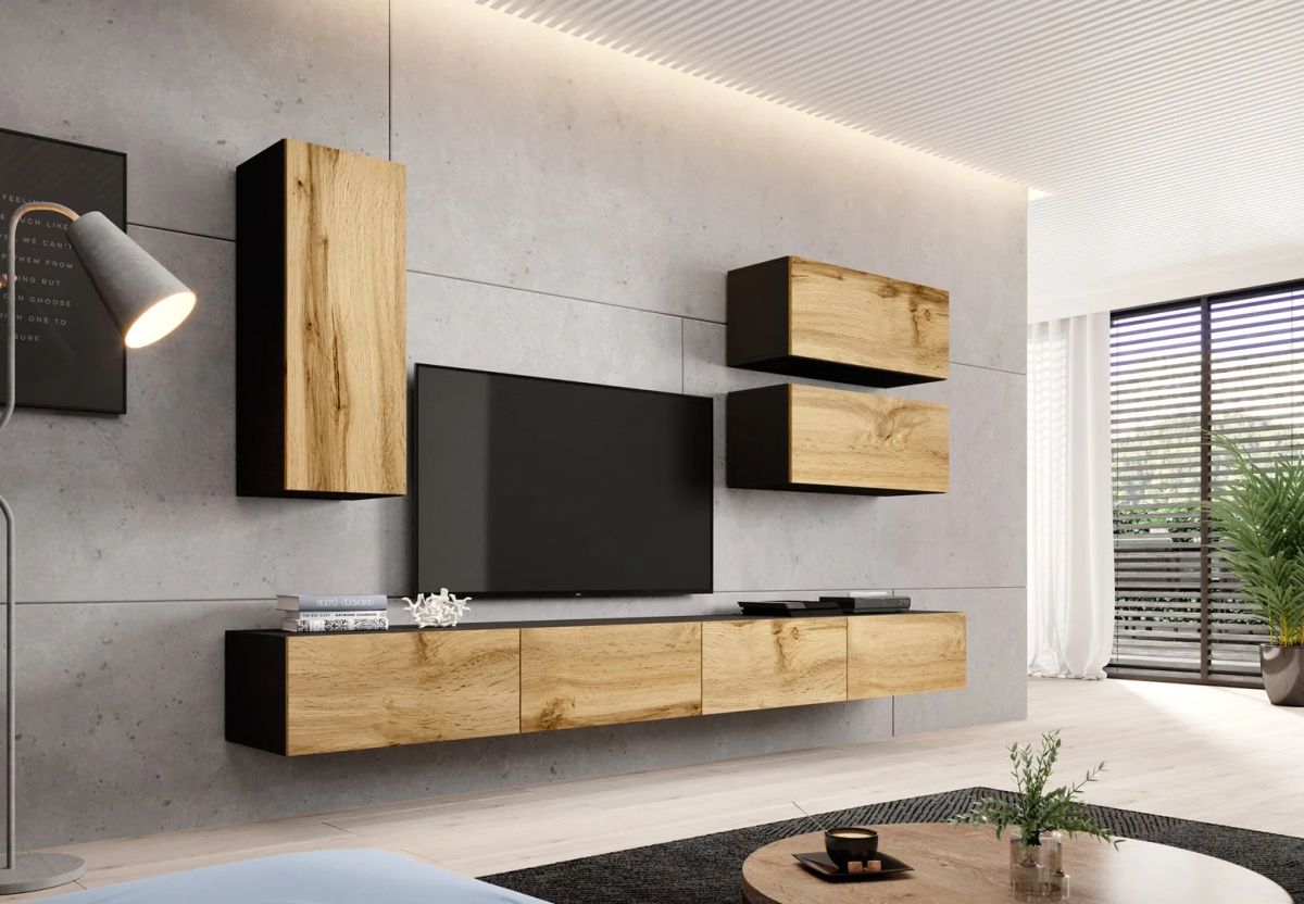 Cama living room cabinet set VIGO 13 black/wotan oak