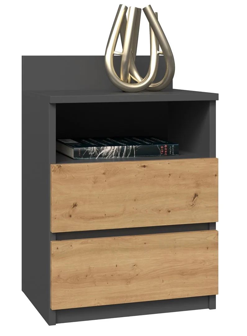Topeshop M1 ANTRACYT/ARTISAN nightstand/bedside table 2 drawer(s) Oak