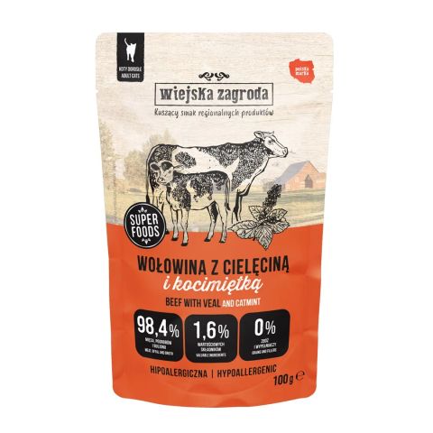 WIEJSKA ZAGRODA Beef with veal and catnip – wet food for cats – 100g