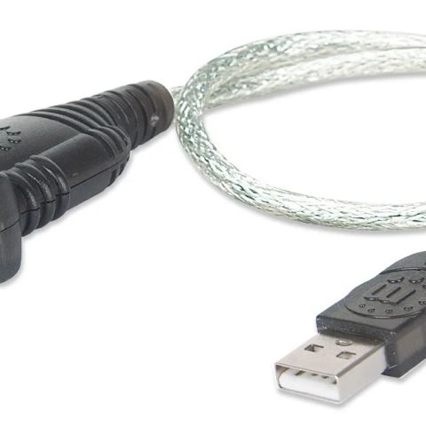 Manhattan USB-A to Serial Converter cable, 45cm, Male to Male, Serial/RS232/COM/DB9, Prolific PL-2303RA Chip, Black/Silver cable, Three Year Warranty, Equivalent to ICUSB232V2