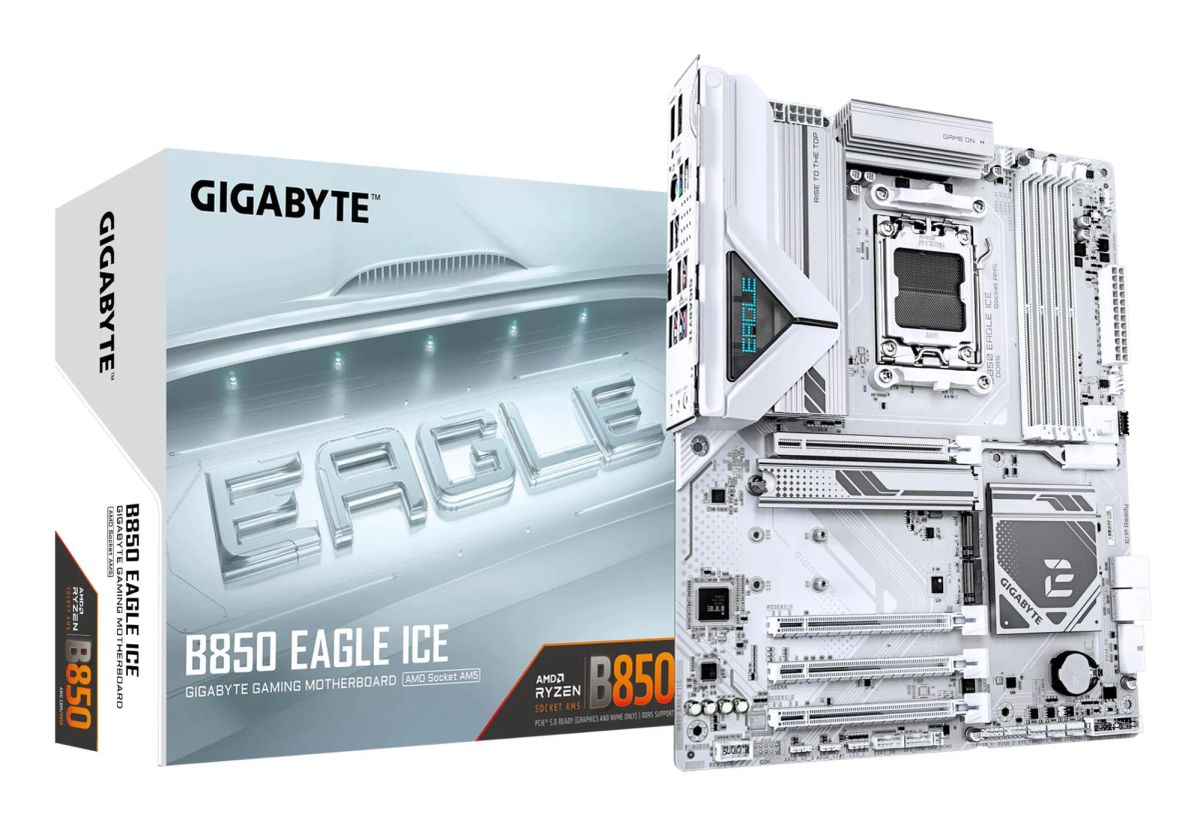 Mainboard|GIGABYTE|AMD B850|SAM5|ATX|Memory DDR5|Memory slots 4|2xPCI-Express 3.0 1x|1xPCI-Express 4.0 4x |1xPCI-Express 5.0 16x|3xM.2|1xHDMI|1xDisplayPort|4xUSB 2.0|2xUSB 3.2|1xUSB-C|1xRJ45|3xAudio port|B850EAGLEICE