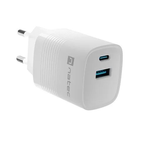 NATEC RIBERA GAN CHARGER 1X USB-A + 1X USB-C 30W WHITE