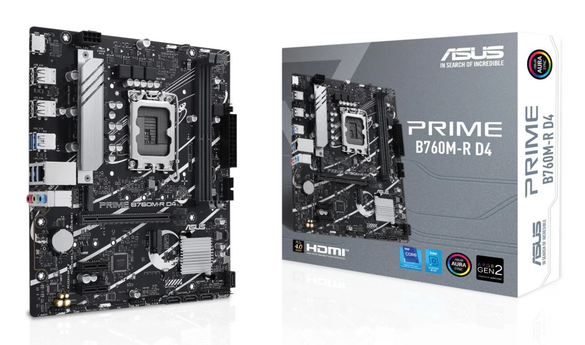 Mainboard|ASUS|Intel B760 Express|LGA1700|Micro-ATX|Memory DDR4|Memory slots 2|2xPCI-Express 4.0 1x|1xPCI-Express 4.0 16x|2xM.2|1x15pin D-sub|1xHDMI|4xUSB 2.0|4xUSB 3.2|1xOptical S/PDIF|3xAudio port|PRIMEB760M-RD4
