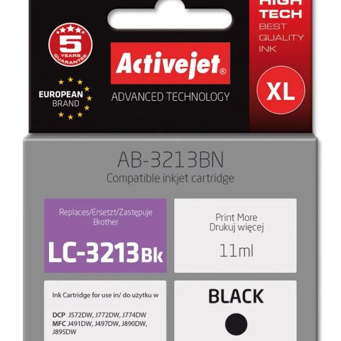 Activejet AB-3213BN Ink Cartridge (replacement for Brother LC3213BK; Supreme; 11 ml; black)