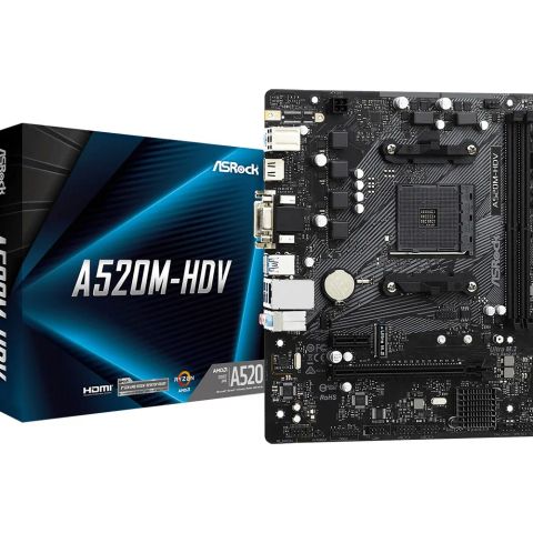 Mainboard|ASROCK|AMD A520|SAM4|Micro-ATX|Memory DDR4|Memory slots 2|1xPCI-Express 3.0 1x|1xPCI-Express 3.0 16x|1xM.2|1x15pin D-sub|1xDVI-D|1xHDMI|2xAudio-In|1xAudio-Out|2xUSB 2.0|4xUSB 3.2|1xPS/2|1xRJ45|A520M-HDV