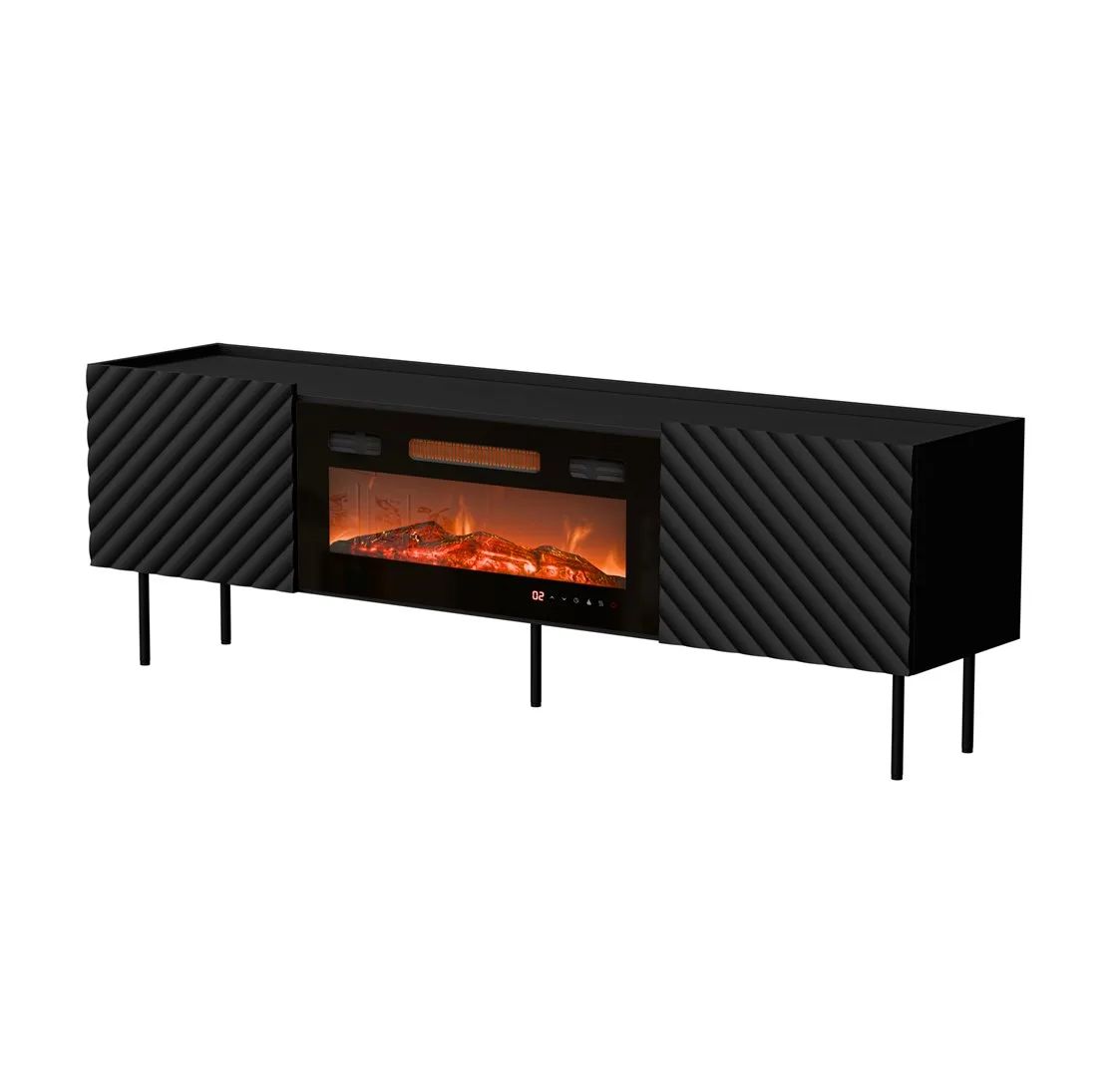 Cama LUCCA TV cabinet 180x40x59 black + black fireplace