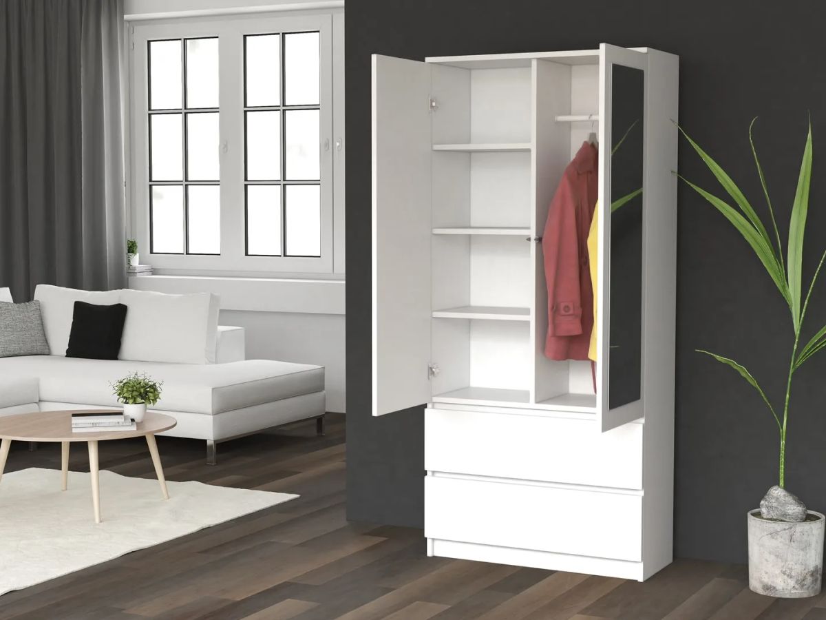 Topeshop SS-90 BIEL LUSTRO bedroom wardrobe/closet 5 shelves 2 door(s) White