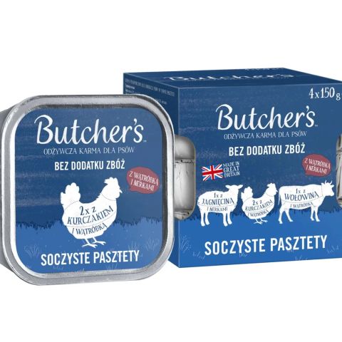 BUTCHER'S Original Mix Juicy pates - wet dog food - 4 x 150g