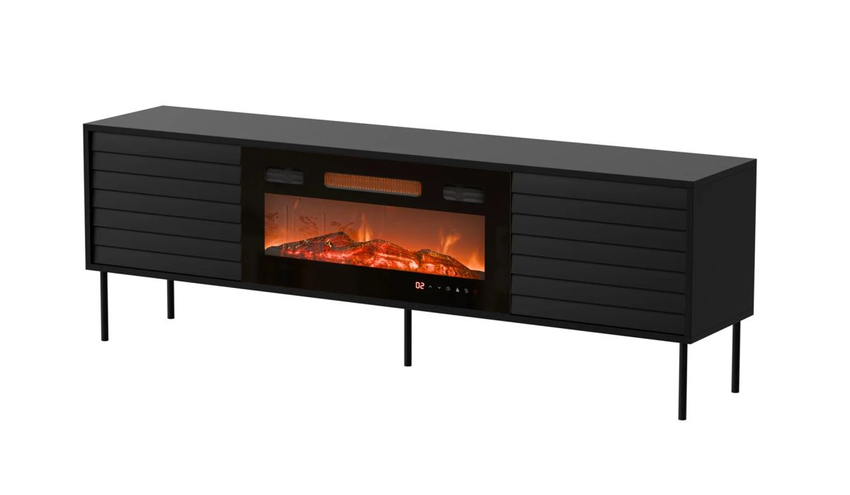 Cama CORTINA TV cabinet 180x40x60 black + black fireplace