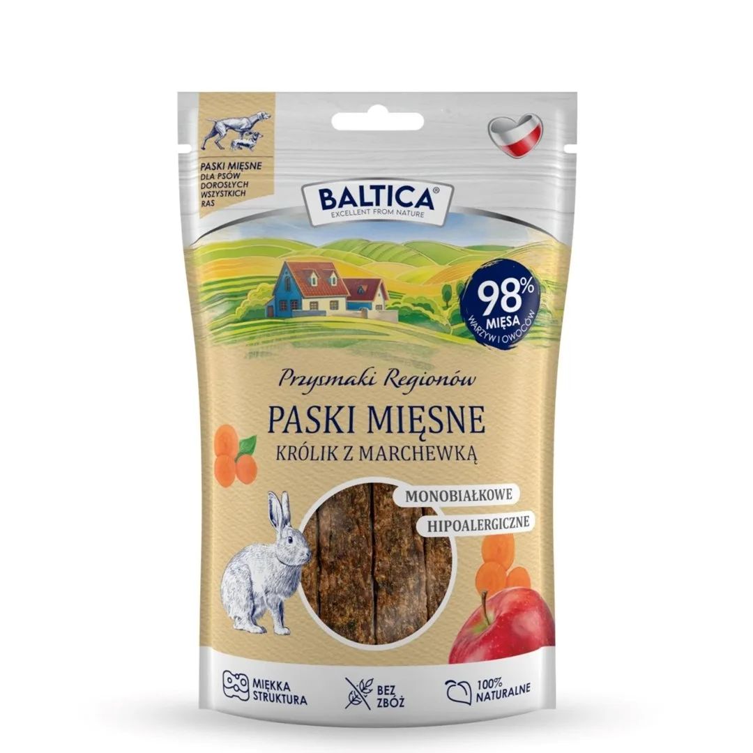 BALTICA Przysmaki Regionów Mono Meat Strips Rabbit with Carrot – dog treat – 90 g