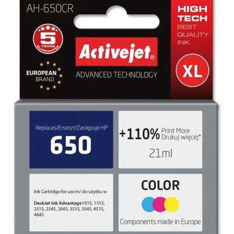 Activejet AH-650CR ink (replacement for HP 650 CZ102AE; Premium; 21 ml; color)