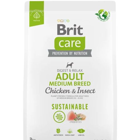 BRIT Care Dog Sustainable Adult Medium Breed Chicken & Insect - dry dog food - 3 kg