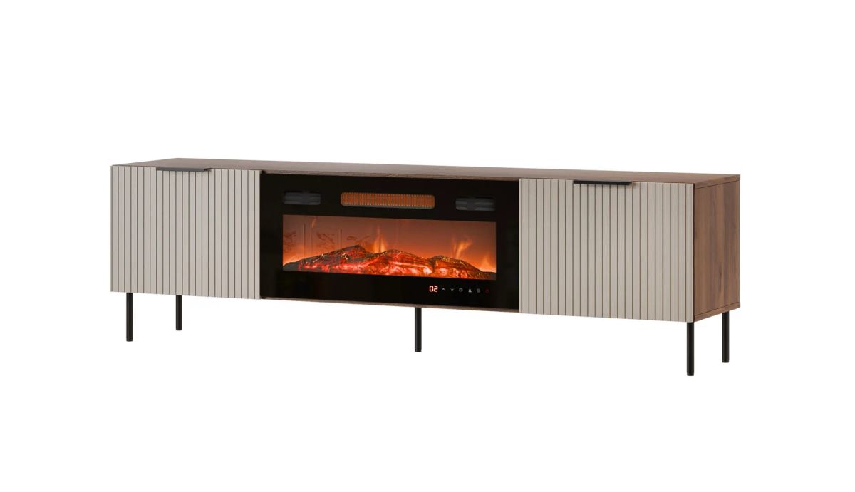 ALMERA TV cabinet 180.5x42x52.5 walnut/cashmere + black fireplace