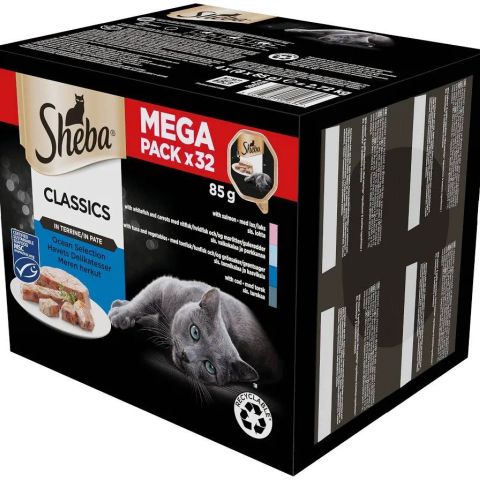 SHEBA Classics Ocean Selection Pate White Fish, Cod, Salmon, Tuna - wet cat food - 32 x 85g