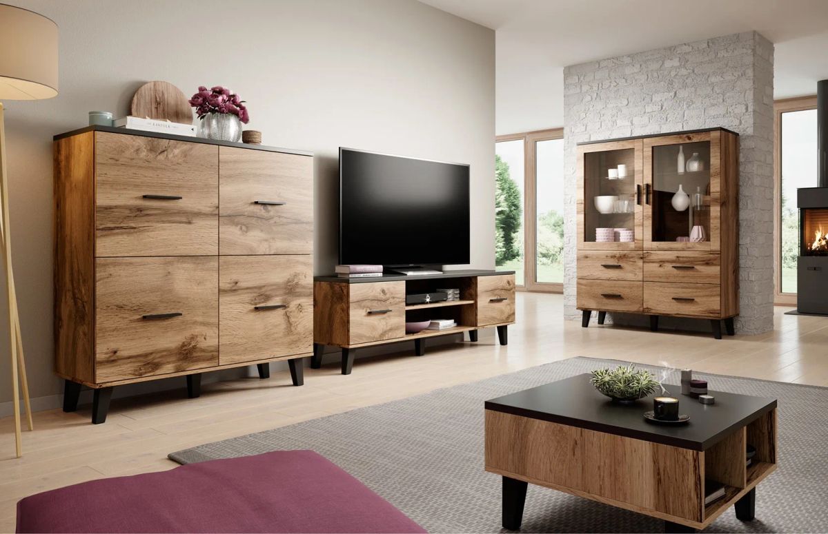Cama living room set LOTTA 1 (RTV stand 160 + display cabinet 120 + sideboard 110 4D + coffee table 60)