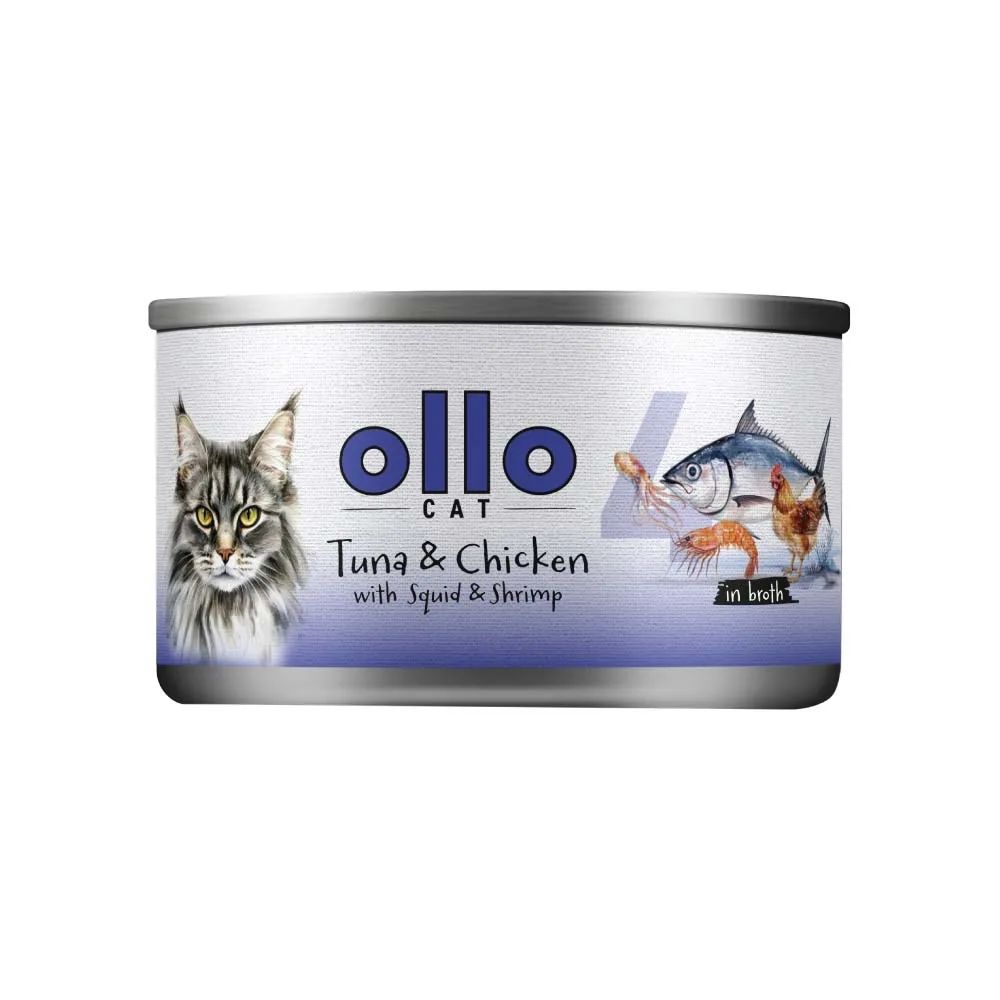 OLLO Cat nr 4 Tuna & Chicken with squid & shrimp in broth - wet cat food - 70g
