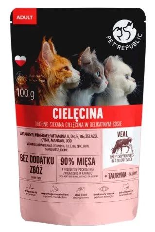 PET REPUBLIC Adult Finely chopped veal - wet cat food - 100 g