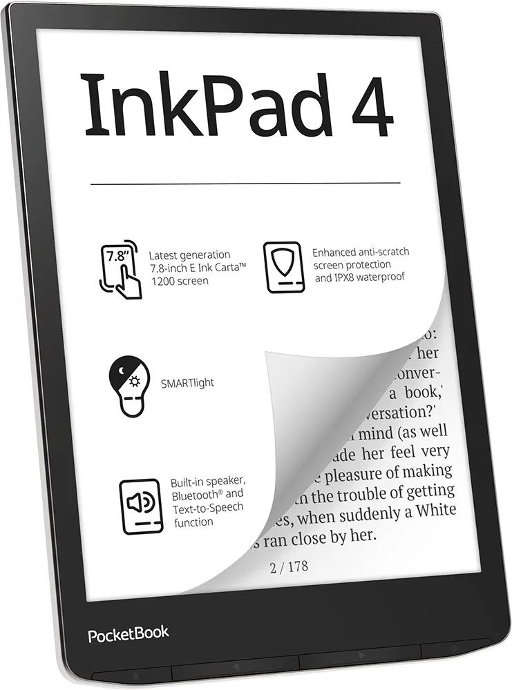 E-Reader|POCKETBOOK|InkPad 4|7.8"|1872x1404|1xAudio-Out|1xUSB-C|Micro SD|Wireless LAN|Bluetooth|PB743G-U-WW