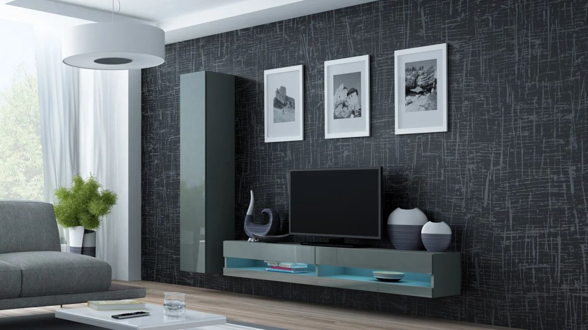 Cama Living room cabinet set VIGO NEW 9 grey/grey gloss