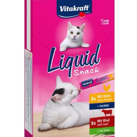VITAKRAFT Cat Liquid-Snack with beef and chicken - cat treats - 16 x 15g