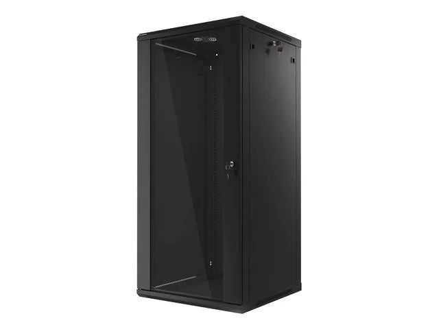 Lanberg wall-mounted installation rack cabinet 19'' 27U 600x600mm black (glass door)