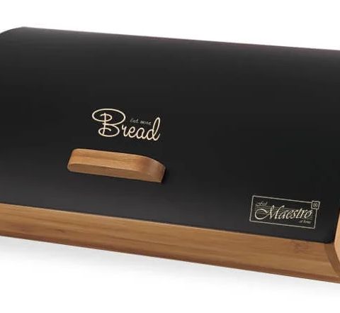 Maestro MR-1775-BLACK bread box Other Black, Wood Bamboo, Metal