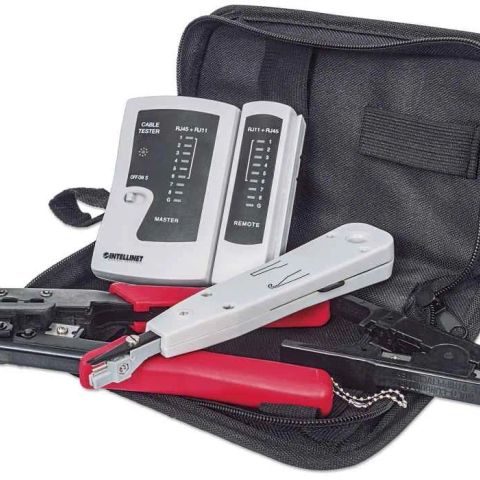 Intellinet 4-Piece Network Tool Kit, 4 Tool Network Kit Composed of LAN Tester, LSA punch down tool, Crimping Tool and Cut and Stripping tool