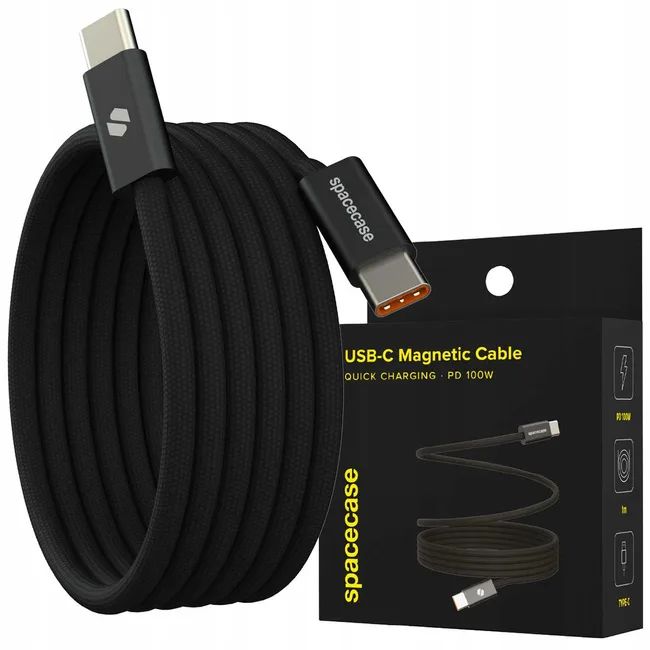 Spacecase 100W USB-C to USB-C Magnetic laadimiskaabel 1m