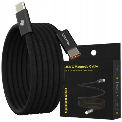 Spacecase 100W USB-C to USB-C Magnetic laadimiskaabel 1m