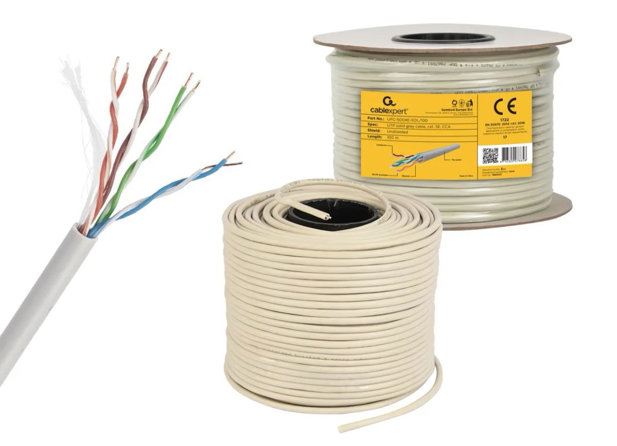 Gembird CAT5e UTP LAN cable (CCA), solid, 100m, grey