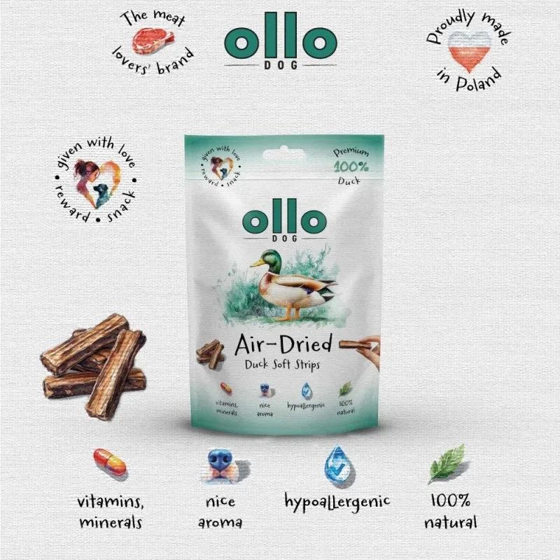 OLLO Air-Dried Duck strips - dog treat - 80g